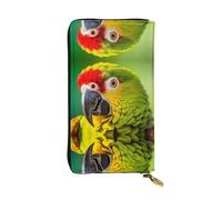 WBQLSL Parrot bird close-up Stylish leather wallet, 7.48 x 4.13 inch long zippered coin purse, convenient travel cash wallet