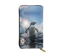 WBQLSL penguin-watching Long leather clutch with zippered coin purse and 12 credit card slots, lightweight travel cash wallet