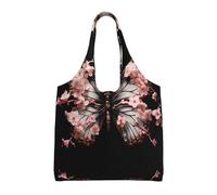 WBQLSL Petal Bloom Butterfly Printed Shoulder Bag - Suitable for sturdy canvas bags, shopping bags, Black, One Size