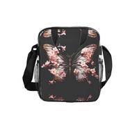 WBQLSL Petal Bloom Butterfly printing Transparent Shoulder Bag Lunch Handbag with Zipper and Shoulder Strap for Women Men Work Shopping
