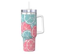 WBQLSL Pink Blue Citrus Slices Printed Fashion Ice Cup (40 oz) - Super Insulation Cup with Superior Heat and Cold Insulation Effect,