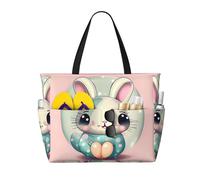 WBQLSL Pink cartoon bunny Pattern beach travel bag for gym/swimming pool/supermarket shopping/short trip