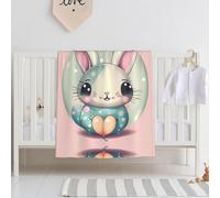 WBQLSL Pink cartoon bunny Printed Baby Blanket, 30" x 40" Newborn Swaddle, Baby Throw Blanket