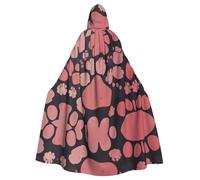 WBQLSL Pink cat paw cartoon Printed Halloween cape, masquerade hooded cape, suitable for theme parties