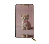 WBQLSL Pink Kitten Cute Stylish leather wallet, 7.48 x 4.13 inch long zippered coin purse, convenient travel cash wallet