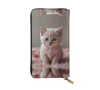 WBQLSL Pink Kitten Stylish leather wallet, 7.48 x 4.13 inch long zippered coin purse, convenient travel cash wallet