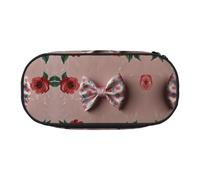 WBQLSL Pink love floral bow Printed stationery storage bag - multi-grid layered pencil case portable student pencil bag