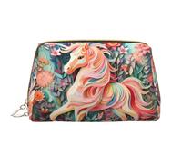 WBQLSL Pink Paper Cut Unicorn Leather makeup bag, portable large-capacity makeup storage bag, carry-on travel with pocket makeup bag