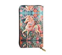WBQLSL Pink Paper Cut Unicorn Zipper leather wallet, 7.5 * 4.1 inch long clutch bag, multiple compartments and large capacity, a good gift for friends