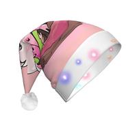 WBQLSL Pink piglet LED Light Santa Hat,Unisex Christmas New Year Adult Hat, Plush New Year Christmas Party Gift