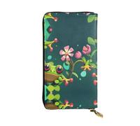WBQLSL Pixel wind tree frog Stylish leather wallet, 7.48 x 4.13 inch long zippered coin purse, convenient travel cash wallet