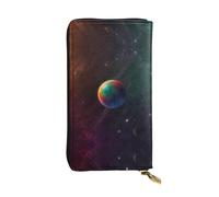 WBQLSL Planet Color Nine Grid Long leather clutch with zippered coin purse and 12 credit card slots, lightweight travel cash wallet