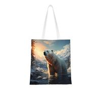 WBQLSL Polar bear in winter Shopping Bag, Unisex Hand Tote Lightweight Canvas Bag, Suitable for Shopping, Event Promotion, Travel, Work Reusable Tote Bag,