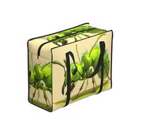 WBQLSL Portable Storage Tote Bag for Adults, One Size, Polyester with Vinyl Lining, Zipper Closure, 53 x 40 x 23 cm, Foldable with Reinforced Handles, Green Ant Print