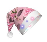 WBQLSL Pretty Pink Roses LED Light Santa Hat,Unisex Christmas New Year Adult Hat, Plush New Year Christmas Party Gift