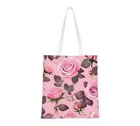 WBQLSL Pretty Pink Roses Shopping Bag, Unisex Hand Tote Lightweight Canvas Bag, Suitable for Shopping, Event Promotion, Travel, Work Reusable Tote Bag,