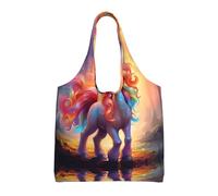 WBQLSL Rainbow Pony Printed Shoulder Bag - Suitable for sturdy canvas bags, shopping bags, Black, One Size