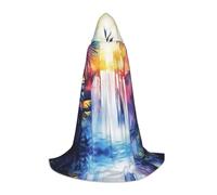 WBQLSL Rainforest waterfall Patterned M Wizard Cape, Suitable for Adults & Teens Cosplay, Full Size Range S, M, L