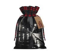 WBQLSL Rainy day in the street Burlap gift bag - 8.3x11.8 inch drawstring bag Party decoration supplies