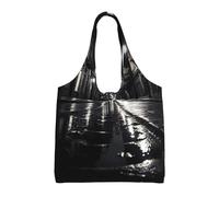 WBQLSL Rainy day in the street Printed Shoulder Bag - Suitable for sturdy canvas bags, shopping bags, Black, One Size