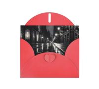 WBQLSL Rainy day in the street Red Pattern Cards - Perfect for Valentine's Day and anniversaries, expressing love and blessings