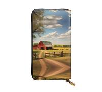 WBQLSL Ranch View Zipper leather wallet, 7.5 * 4.1 inch long clutch bag, multiple compartments and large capacity, a good gift for friends