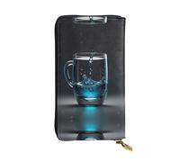 WBQLSL realistic water cup Stylish leather wallet, 7.48 x 4.13 inch long zippered coin purse, convenient travel cash wallet