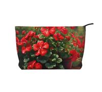 WBQLSL Red geraniums Printed corduroy cosmetic bag - travel essential cosmetic storage bag