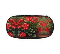 WBQLSL Red Geraniums Printed Pencil case - Multi-Layer partition Pencil case, Suitable for Storing Campus Office Stationery