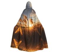 WBQLSL Reeds in the wind Printed Halloween cape, masquerade hooded cape, suitable for theme parties