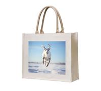 WBQLSL Reindeer Leap Printed Canvas Tote | Lightweight Storage Bag Perfect for the Beach, Picnics, and Everyday Shopping