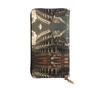 WBQLSL Remains of the Roman Colosseum Stylish leather wallet, 7.48 x 4.13 inch long zippered coin purse, convenient travel cash wallet