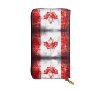 WBQLSL Retro Canada Flag Zipper leather wallet, 7.5 * 4.1 inch long clutch bag, multiple compartments and large capacity, a good gift for friends