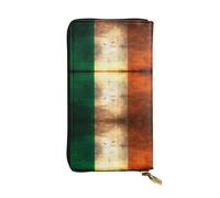 WBQLSL Retro Irish flag Stylish leather wallet, 7.48 x 4.13 inch long zippered coin purse, convenient travel cash wallet