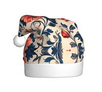 WBQLSL Retro red flowers Printing Santa Hat, New Year's Party Stage Performance Decoration Hat, Atmospheric Photo Prop