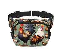 WBQLSL Rooster and Chicken Patterned Stylish Waist Bag, Lightweight Travel Sports Bag, Waterproof and wear-Resistant