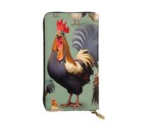 WBQLSL Rooster and Chicken Zipper leather wallet, 7.5 * 4.1 inch long clutch bag, multiple compartments and large capacity, a good gift for friends