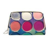 WBQLSL Round color palette Leather makeup bag, portable large-capacity makeup storage bag, carry-on travel with pocket makeup bag