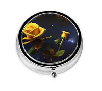 WBQLSL Round Mini Pill Box, 3 partitions, Portable Pill Box, can be Put into Wallet, Pocket, Light and Convenient Yellow Roses Starry Night Pattern