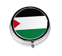 WBQLSL Round Mini Pill Box, 3 partitions, Portable Pill Box, can be Put into Wallet, Pocket, Light and Convenient Flag of The State of Palestine Pattern