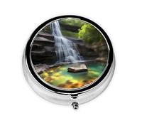 WBQLSL Round Mini Pill Box, 3 partitions, Portable Pill Box, can be Put into Wallet, Pocket, Light and Convenient Waterfall Views Pattern
