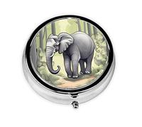 WBQLSL Round Mini Pill Box, 3 partitions, Portable Pill Box, can be Put into Wallet, Pocket, Light and Convenient Walking Elephant Pattern