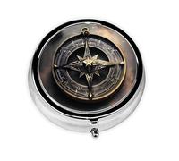 WBQLSL Round Mini Pill Box, 3 partitions, Portable Pill Box, can be Put into Wallet, Pocket, Light and Convenient Magical Design Norse Runes Compass Pattern