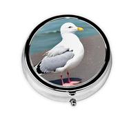 WBQLSL Round Mini Pill Box, 3 partitions, Portable Pill Box, can be Put into Wallet, Pocket, Light and Convenient Cute Seagull Pattern