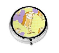 WBQLSL Round Mini Pill Box, 3 partitions, Portable Pill Box, can be Put into Wallet, Pocket, Light and Convenient Standing Owl Pattern
