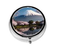 WBQLSL Round Mini Pill Box, 3 partitions, Portable Pill Box, can be Put into Wallet, Pocket, Light and Convenient Mt. Fuji in Early Spring Pattern