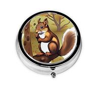 WBQLSL Round Mini Pill Box, 3 partitions, Portable Pill Box, can be Put into Wallet, Pocket, Light and Convenient Nut-Eating Squirrel Pattern