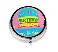 WBQLSL Round Mini Pill Box, 3 partitions, Portable Pill Box, can be Put into Wallet, Pocket, Light and Convenient Happy Birthday Balloon Pattern