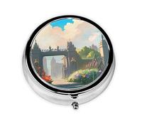WBQLSL Round Mini Pill Box, 3 partitions, Portable Pill Box, can be Put into Wallet, Pocket, Light and Convenient Outside The Castle Gate Pattern