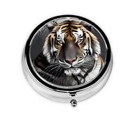 WBQLSL Round Mini Pill Box, 3 partitions, Portable Pill Box, can be Put into Wallet, Pocket, Light and Convenient Tiger at Rest Pattern